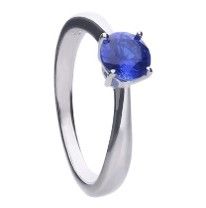 Silver solitaire ring with a sapphire zirconia and prong setting