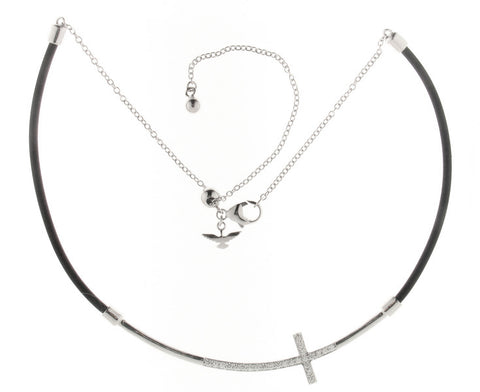 Black Necklace with Silver Zirconia Cross