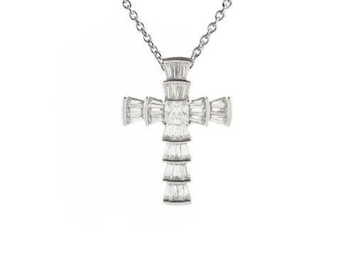 Silver Square Stone Cross Necklace