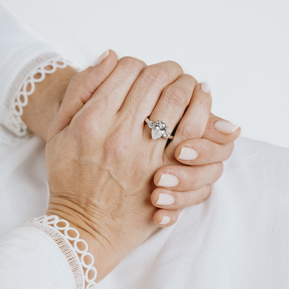 Silver ring with white zirconia in teardrop shape