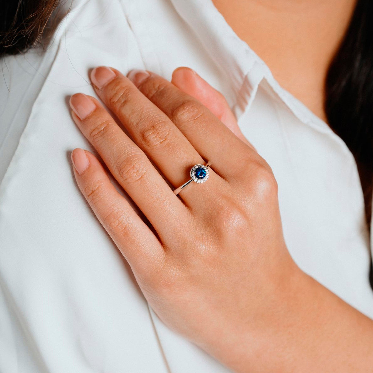 Heart-Shaped Lab-Created Blue Sapphire Three Stone and Diamond Accent Ring  in Sterling Silver | Zales