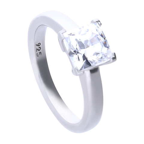 Solitaire ring silver with square shape stone