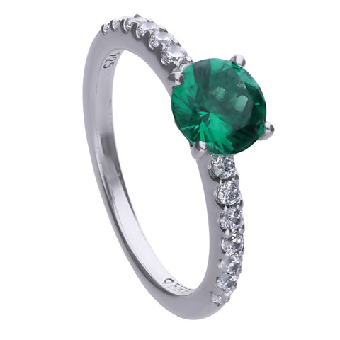 Solitaire silver ring with green zirconia, prong setting