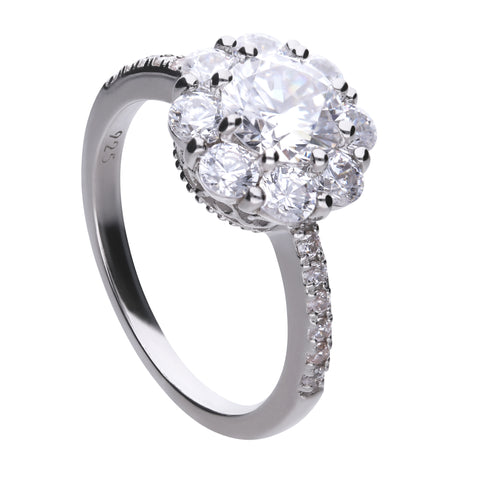 Theme silver ring with white zirconia and floral motive