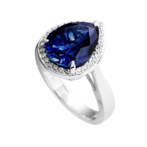 Sapphire drop silver ring