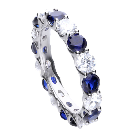 Memory ring with blue and white stones