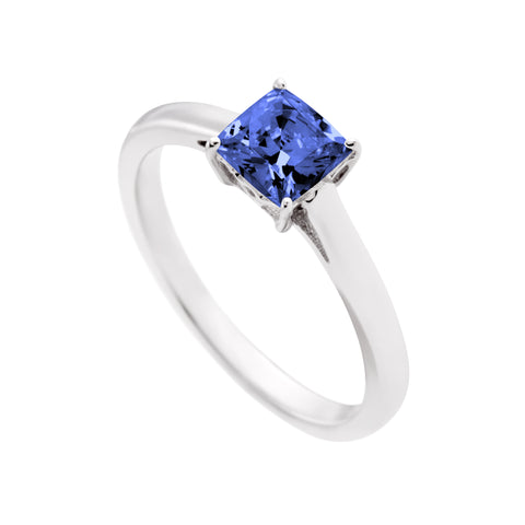 Square solitaire blue ring