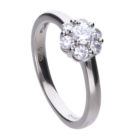 Solitaire ring with a small flower.