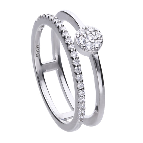 Silver fine ring with white zirconia stones and double ring band