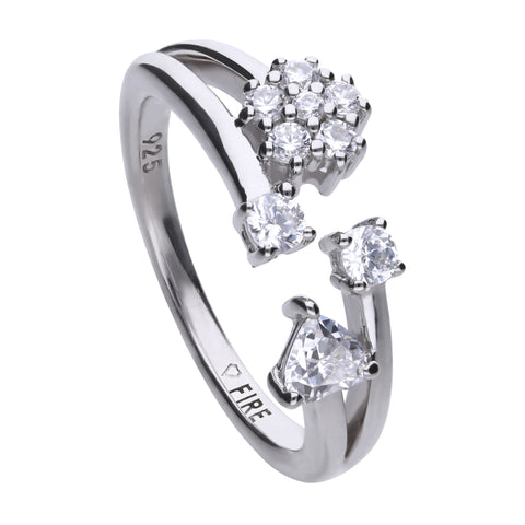 Trendy silver ring with white zirconia and open-ended ring band