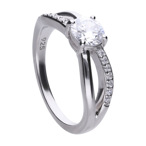 Cheerful solitaire silver ring with a white zirconia and prong setting