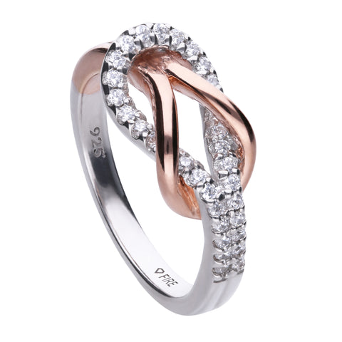 Entwined two tone ring with white zirconia and pave setting