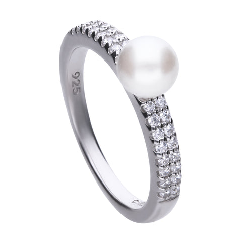 Silver ring with white zirconias and pave settings