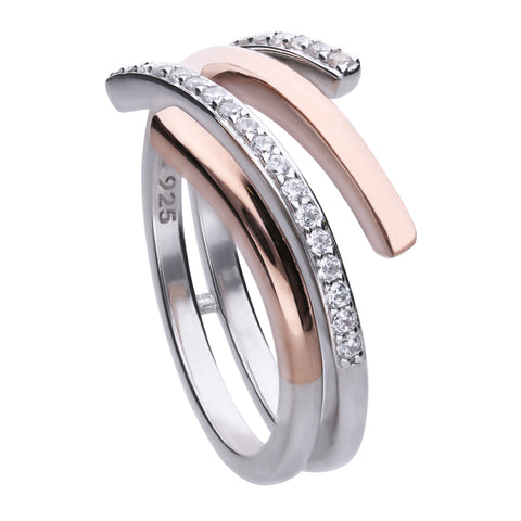 Two tone ring with white zirconia stones and open ended ring band