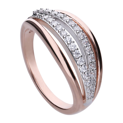 Rose gold ring with white zirconia stones