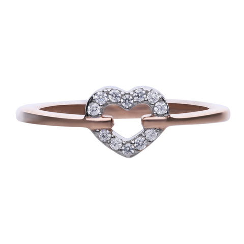 Two tone heart shaped ring with white zirconia stones