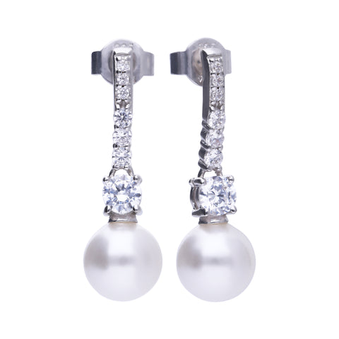 Long pearl earrings with Diamonfire stones