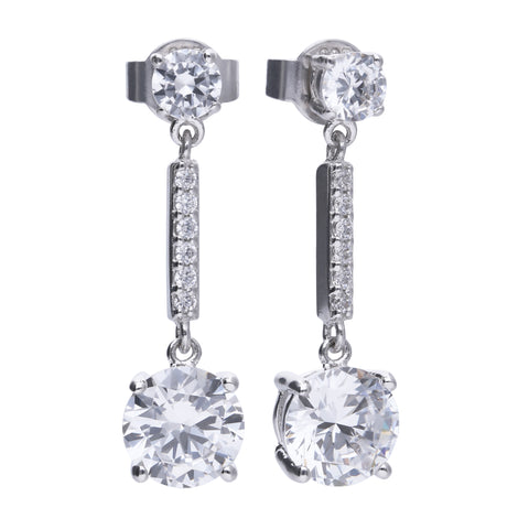 Silver pendulum earrings with white zirconia and prong setting