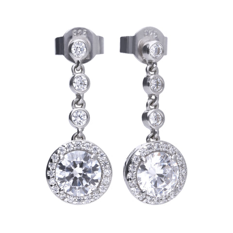 Round silver earrings with white zirconia and pave setting