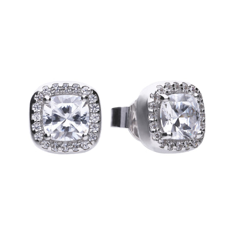 Silver square stud earrings with white zirconia and pave setting