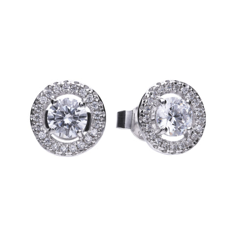 Round silver earrings with white zirconia and pave setting