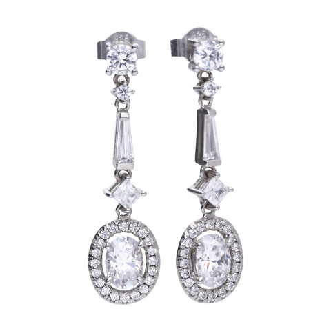 Silver pendulum earrings with white zirconia and pave setting