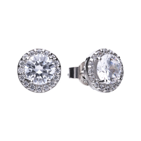 Classic silver stud earrings with white zirconia and pave setting