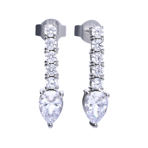 Stick silver earrings with tearshape zirconia at the end