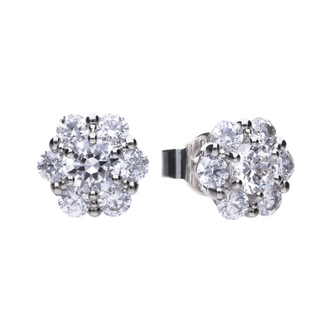 Silver stud earrings with white zirconia, floral shape