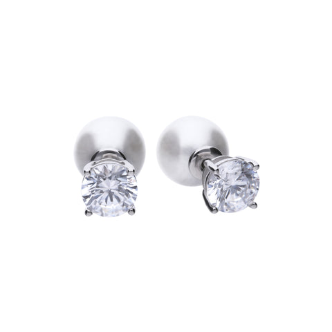 Silver stud earrings with pearls and white zirconia