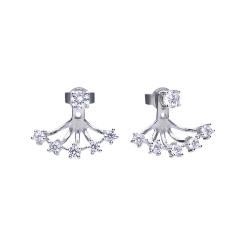 Trendy silver earrings with white zirconia and prong setting