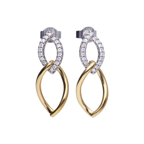 Cheerful waved bicolor earrings with white zirconias stones