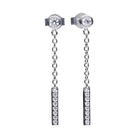 Silver fine hanging earrings with white zirconia stones