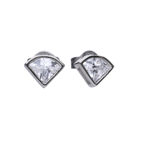 Silver earrings with a white zirconia, bezel setting and iconic cut