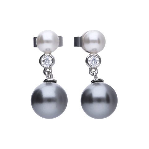 Silver earrings with white and grey pearls