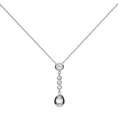 Silver fine necklace with white zirconia and teardrop shape