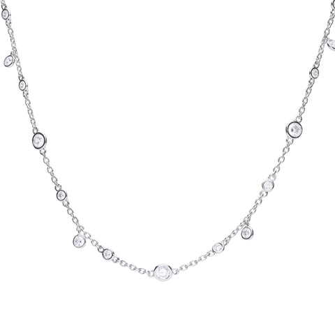 Silver fine necklace with white zirconia and extension chain