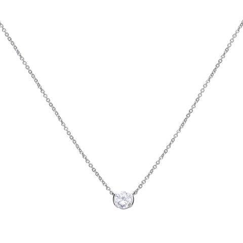 Classic silver necklace with a white zirconia and tension setting