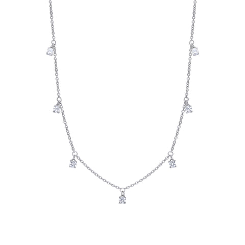 Silver fine necklace with white zirconia stones and extension chain