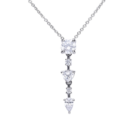 Long silver pendant with white zircons