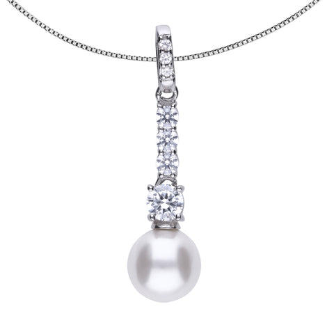 Silver necklace with a pearl and white zirconias