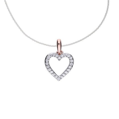 Two tone heart shaped necklace with white zirconia stones