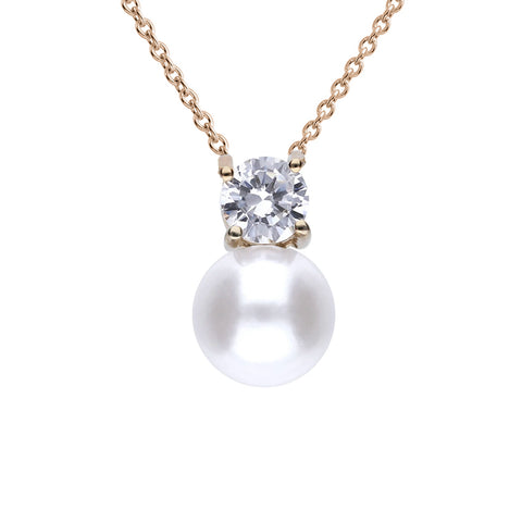 Golden necklace with a pearl and a white zirconia