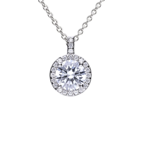 Round silver necklace with white zirconia and pave setting