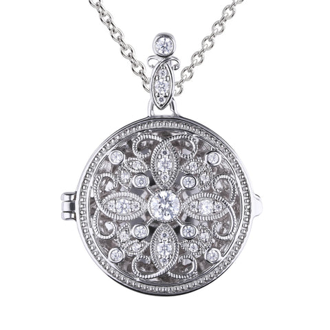 Round silver medallion with white zirconia hinged