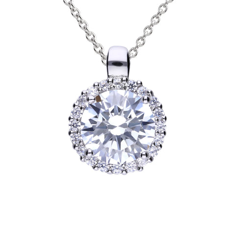 Silver solitaire necklace with white zirconia and pave setting