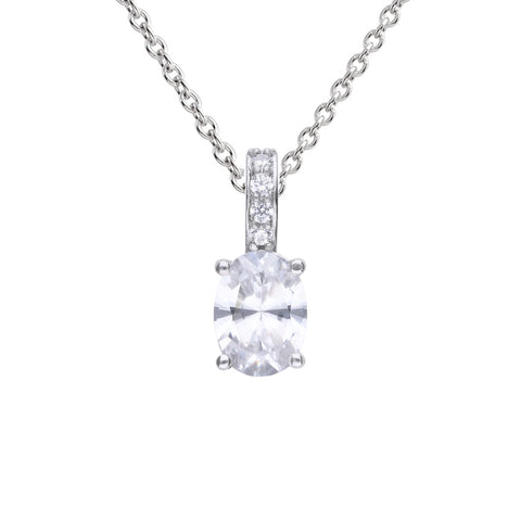 Silver oval solitaire necklace with a white zirconia