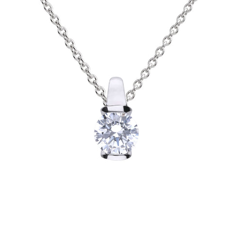 Silver plain necklace with a white Diamonfire zirconia and tension setting